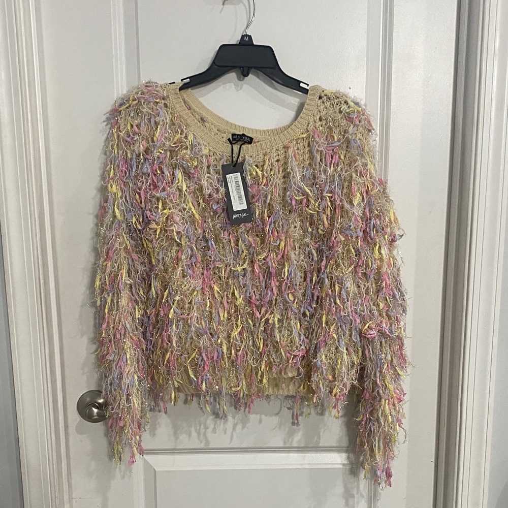 Nasty Gal multi fringe long sleeve top